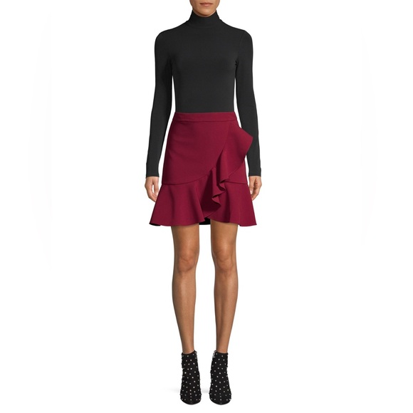 Alice + Olivia Juno Ruffle Front Mini Skirt in Bordeaux - Picture 6 of 6